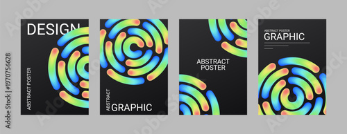 Background poster circle with abstract neon gradient for design geometric party. Shape night rainbow with background pattern template for graphic element green. Modern red background.