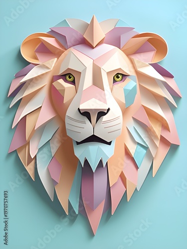 3d render of color paper cut animal lion