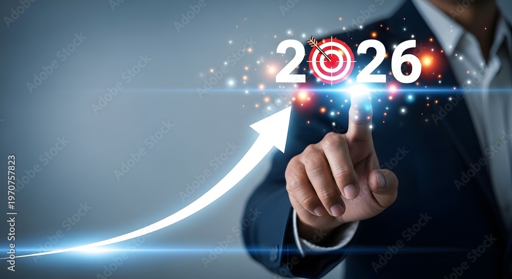 Fototapeta premium Visualizing business growth and success to target year of two thousand twenty six with strategy
