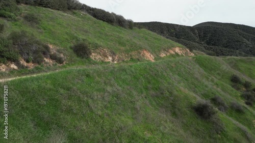 The Crafton Hills near Yucaipa, California, along the Fault line that built the geographic formation neat the San Andreas Fault showing how the Hills were part of the earthquake fault from a UAV Drone