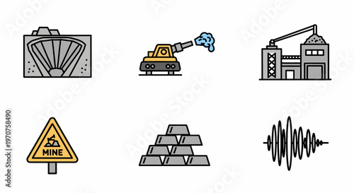 Mining Industry Icons Vector Set Industrial Technology Symbols
