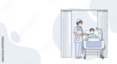 Nurse caring for patient in hospital room, both wearing masks