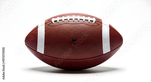 American football with white laces and stripes on brown leather surface isolated on white background for sports equipment advertising and editorial use