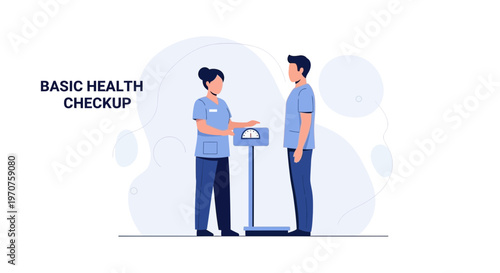Doctor Weighing Patient for Basic Health Checkup, Medical Consultation