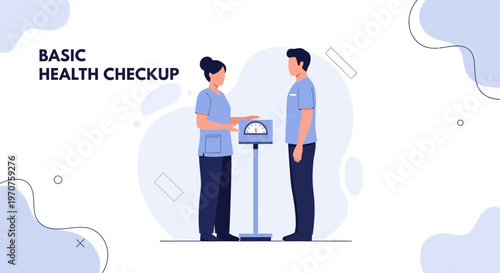 Doctor Weighing Patient for Basic Health Checkup, Medical Examination Concept