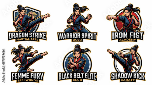 Martial Arts Woman Fighter Logo Set