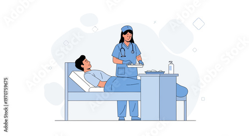 Nurse Caring for Patient in Hospital Bed, Medical Treatment and Healthcare Concept