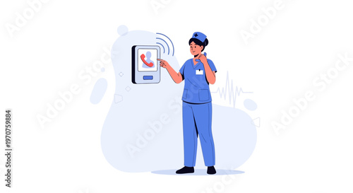 Nurse using intercom system for patient communication in hospital