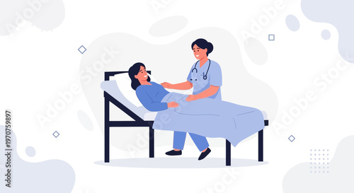 Nurse caring for patient in hospital bed, medical check-up, healthcare concept