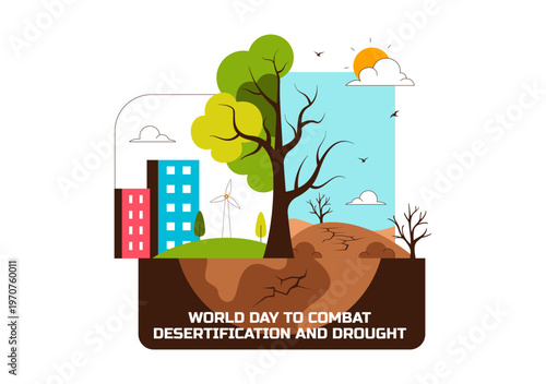 World Day To Combat Desertification and Drought Vector Illustration With Dry Cracked Soil Climate Change Awareness Environmental Protection Design