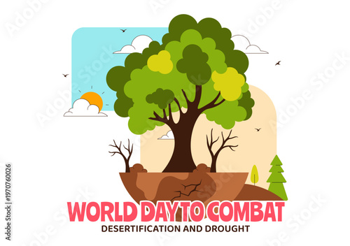 World Day To Combat Desertification and Drought Vector Illustration With Dry Cracked Soil Climate Change Awareness Environmental Protection Design