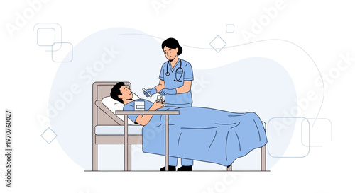 Nurse Administers Injection to Patient in Hospital Bed
