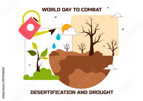 World Day To Combat Desertification and Drought Vector Illustration With Dry Cracked Soil Climate Change Awareness Environmental Protection Design