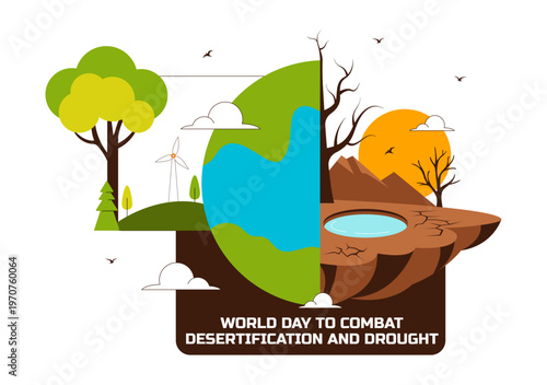 World Day To Combat Desertification and Drought Vector Illustration With Dry Cracked Soil Climate Change Awareness Environmental Protection Design
