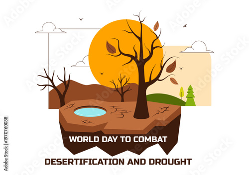 World Day To Combat Desertification and Drought Vector Illustration With Dry Cracked Soil Climate Change Awareness Environmental Protection Design