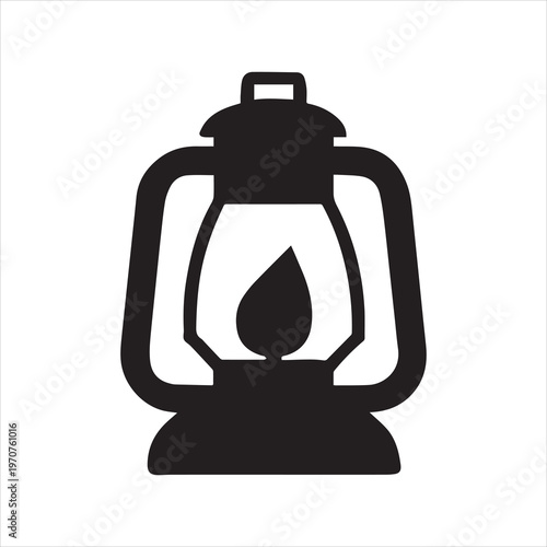 Black silhouette of a vintage kerosene lantern with a flame