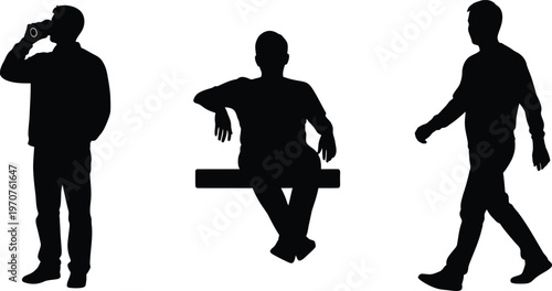 Silhouette of man's legs and feet in trousers and shoes on a white background