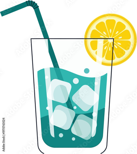 Refreshing lemonade in a glass with straw isolated on transparent background