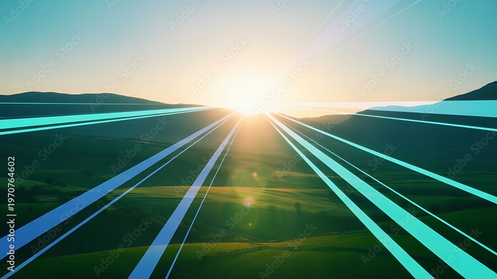 Obraz premium Road hyperlapse motion with holographic layer