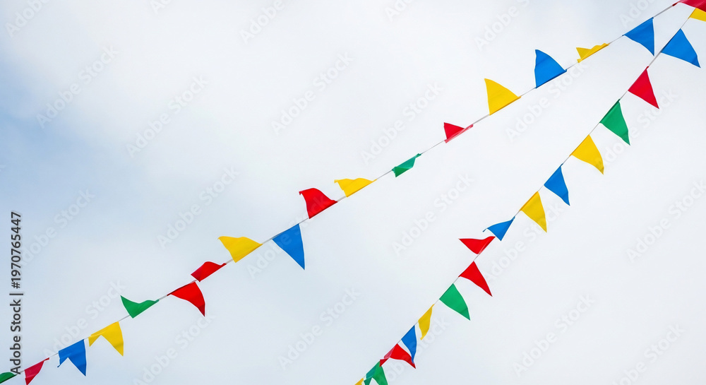 Obraz premium Colorful triangular pennant flags hanging.