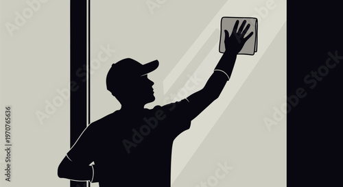 Man in silhouette installing light switch plate cover on wall with hand