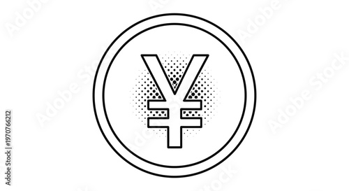 Japanese Yen or Chinese Yuan currency symbol on a circular coin icon with a halftone dot pattern on a white background.