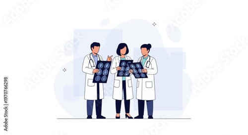 Medical Team Discussing Brain Scans: Doctors Analyzing MRI Results Together