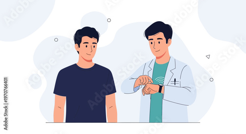 Doctor checking smartwatch data with patient, modern healthcare technology concept