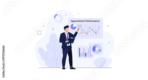 Business man presenting appointment performance chart with graphs and data analysis