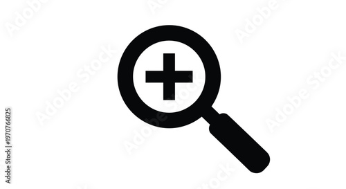 Simple black magnifying glass icon featuring a plus symbol inside the lens, representing a zoom-in search function.