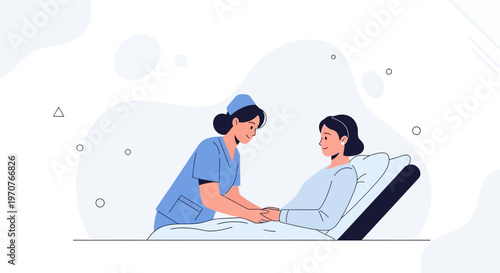 Nurse comforting patient in hospital bed, healthcare, care, support, medical assistance