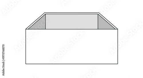 Simple line drawing of an open rectangular box shown from a perspective view on a white background, perfect for a mockup.