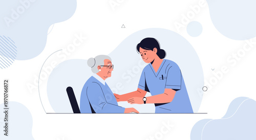 Caring nurse assisting elderly woman with compassion and support