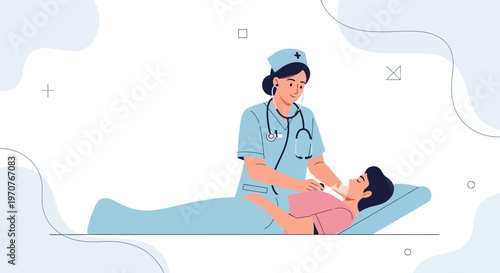 Nurse examining patient with stethoscope, medical checkup, healthcare concept