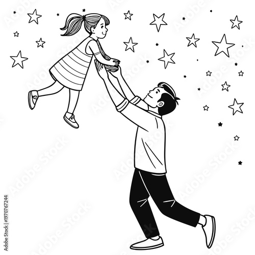 Star Catching Night with Dad coloring page