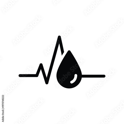 Medical heartbeat pulse line with blood drop icon for healthcare concept design isolated on white background symbol for monitoring blood pressure or heart rate and clinical diagnostic use.