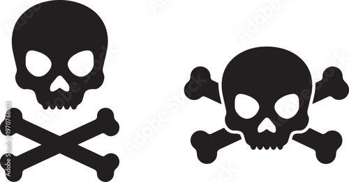 Two black skull and crossbones symbols against a transparent background.