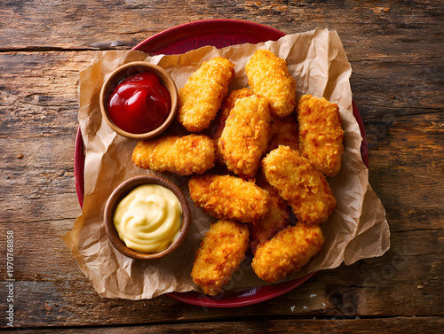 fried chicken nuggets with ketchup