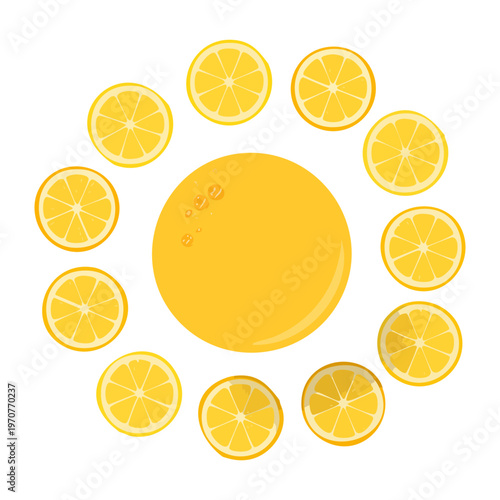 Symmetrical arrangement of lemon slices and juice glass for refreshing summer beverage and citrus theme design - Vector Illustration