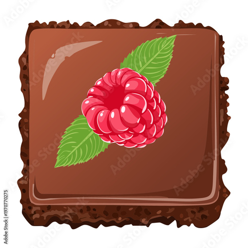 Delicious chocolate dessert with fresh raspberry topping for sweet treat and bakery shop promotion design art - Vector Illustration