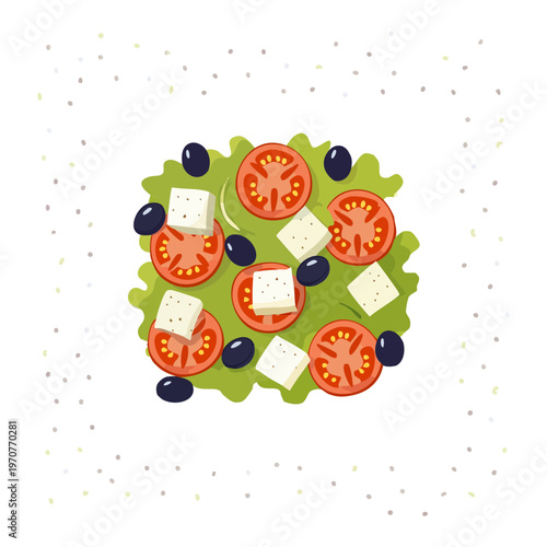 Greek salad bowl with feta cheese tomatoes olives and cucumbers for a healthy mediterranean meal concept - Vector Illustration