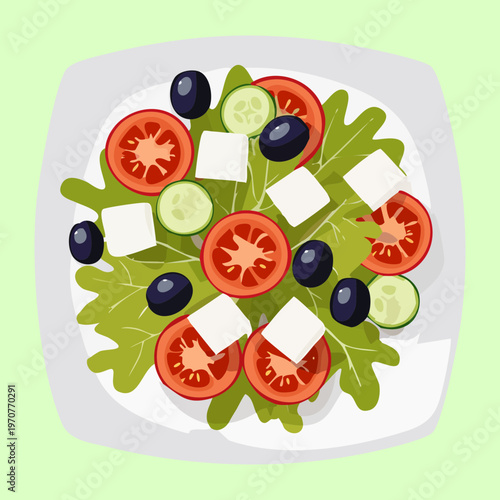 Nutritious salad with feta cheese olives and vegetables for a healthy and delicious mediterranean meal choice - Vector Illustration