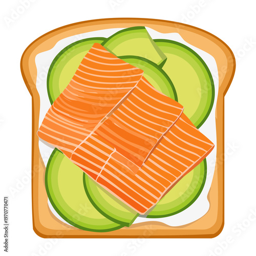 Top view of salmon and avocado toast slices with fresh seasonings for a healthy and nutritious snack - Vector Illustration