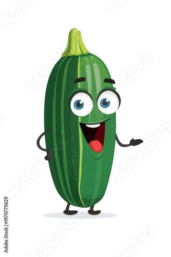 Happy zucchini cartoon character standing and presenting