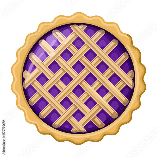 Classic berry pie with lattice top and golden crust for traditional dessert and sweet bakery shop graphics - Vector Illustration