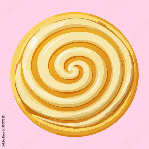Traditional cinnamon bun with golden crust and spiral shape for sweet breakfast and bakery shop menu items - Vector Illustration