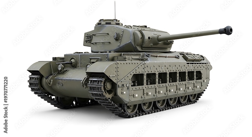 Obraz premium Green military tank isolated on white studio background