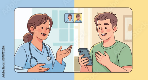 telehealth consultation vector illustration, doctor and patient flat design