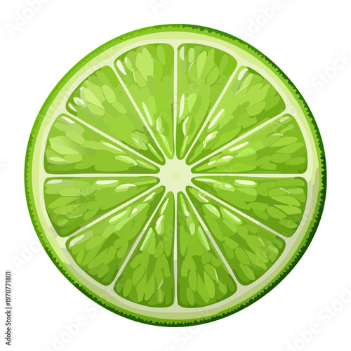 Bright green lime cross section showing detailed pulp and skin for healthy citrus juice and fruit salad recipes - Vector Illustration