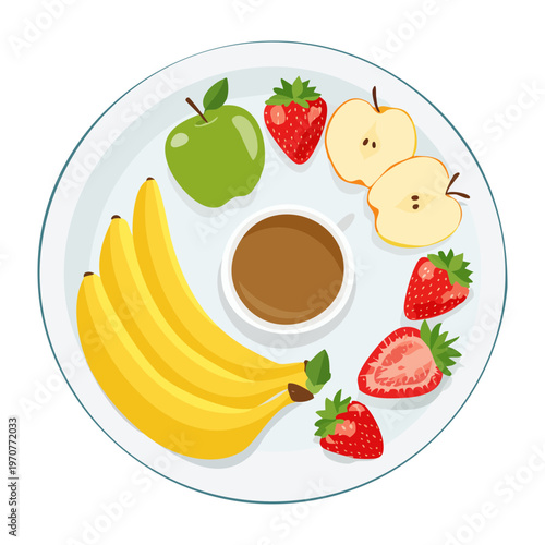 Healthy fruit platter with bananas strawberries and blueberries for nutritious breakfast and refreshing summer snack for entire family - Vector Illustration